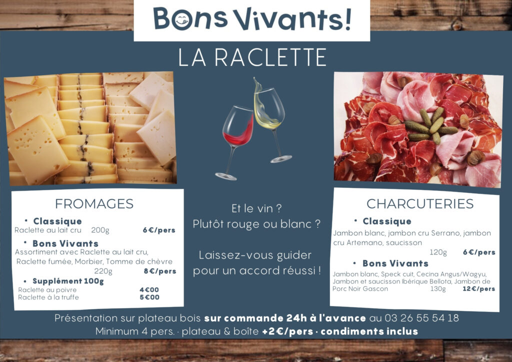 Formules raclette Bons Vivants 2026 : fromages et charcuteries